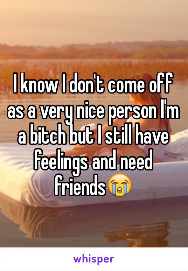 I know I don't come off as a very nice person I'm a bitch but I still have feelings and need friends😭