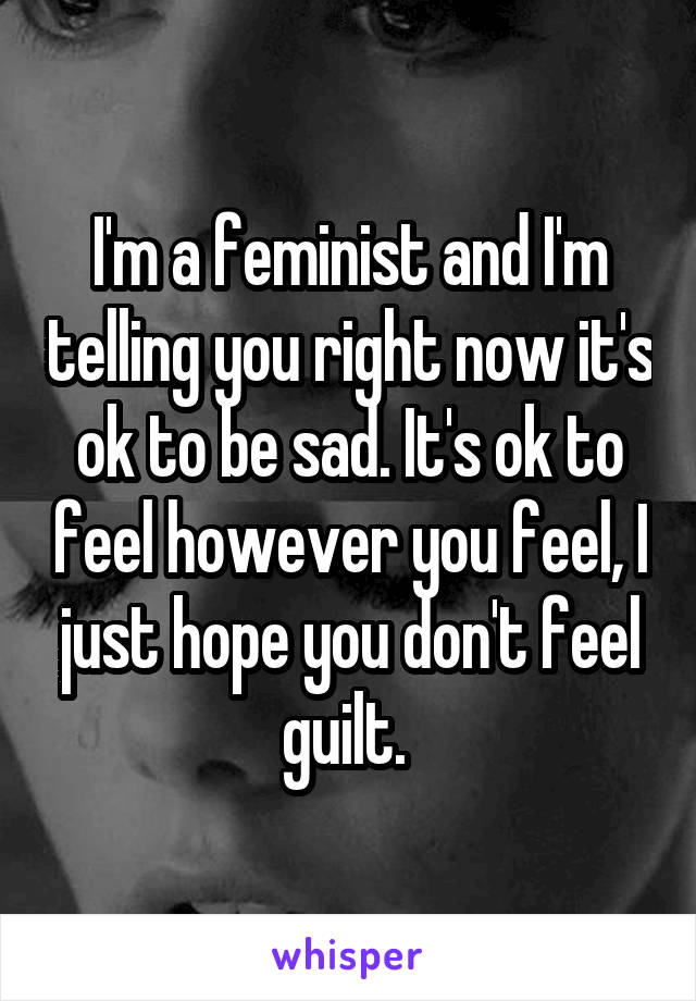 I'm a feminist and I'm telling you right now it's ok to be sad. It's ok to feel however you feel, I just hope you don't feel guilt. 