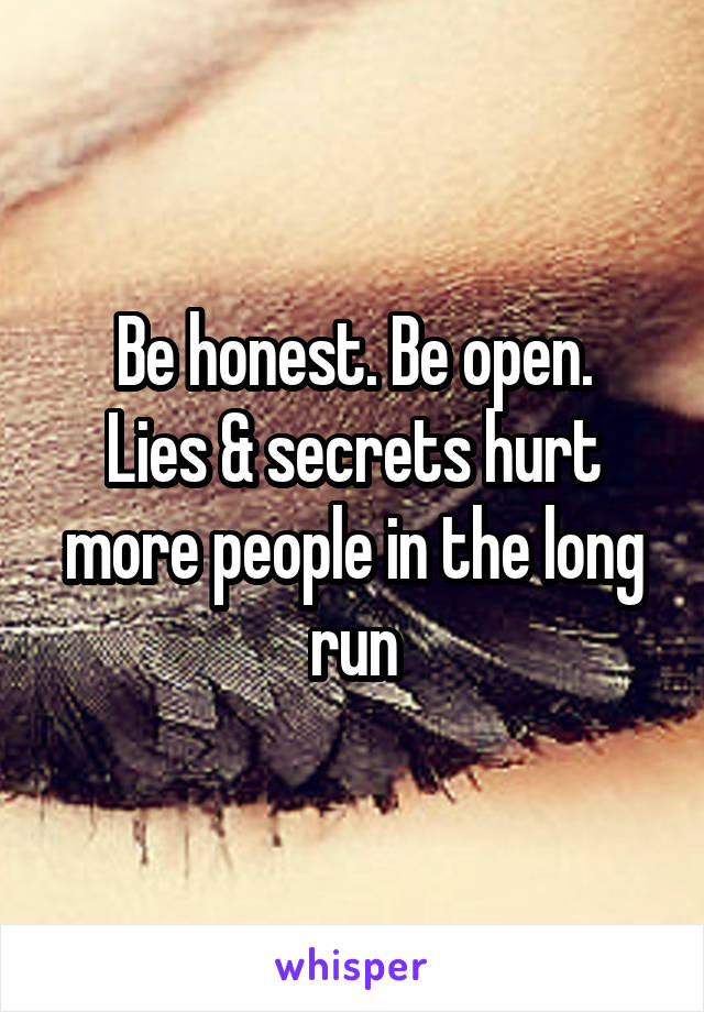 Be honest. Be open.
Lies & secrets hurt more people in the long run