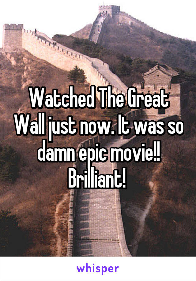 Watched The Great Wall just now. It was so damn epic movie!! Brilliant! 