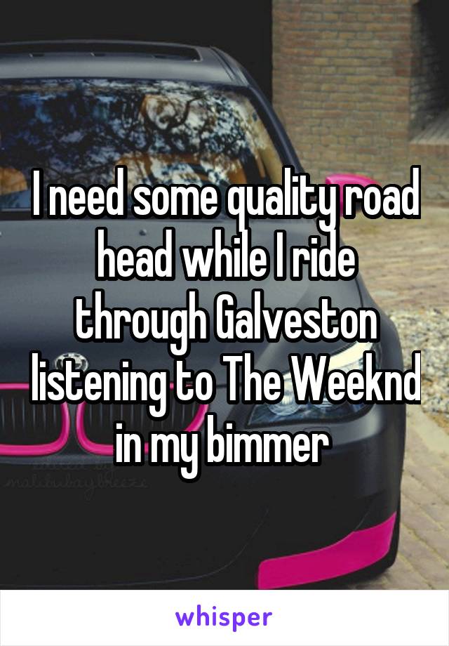 I need some quality road head while I ride through Galveston listening to The Weeknd in my bimmer 