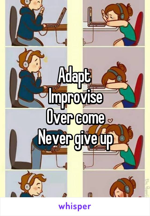 Adapt 
Improvise
Over come
Never give up