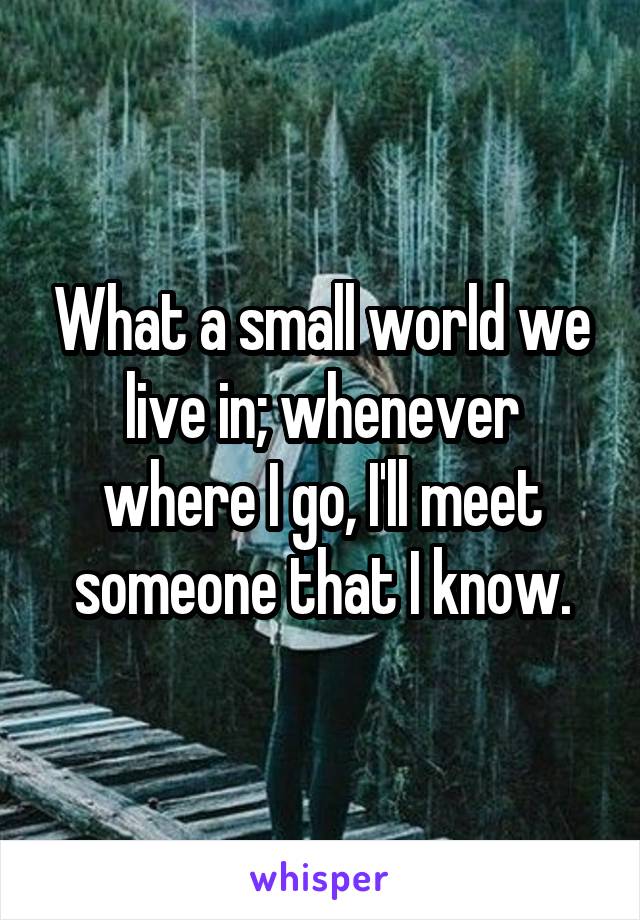 What a small world we live in; whenever where I go, I'll meet someone that I know.