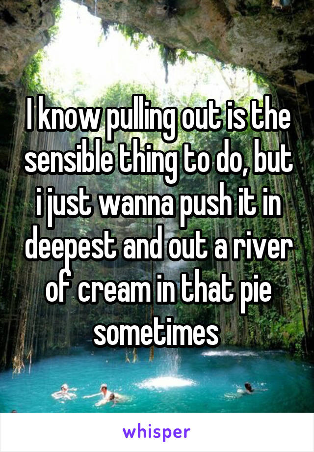 I know pulling out is the sensible thing to do, but i just wanna push it in deepest and out a river of cream in that pie sometimes 