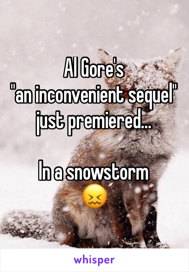 Al Gore's 
"an inconvenient sequel" just premiered...

In a snowstorm
😖