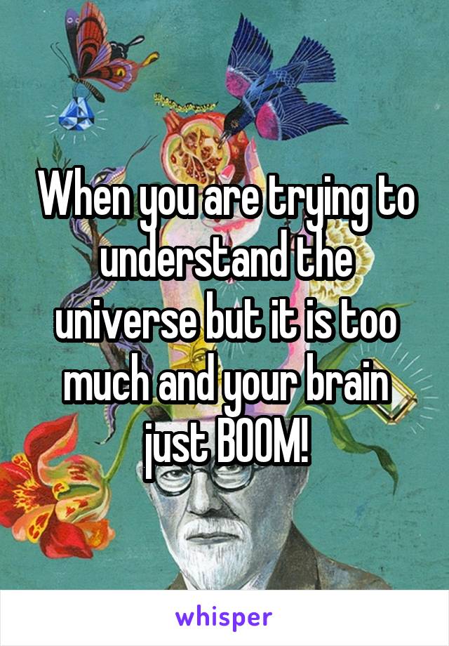 When you are trying to understand the universe but it is too much and your brain just BOOM!