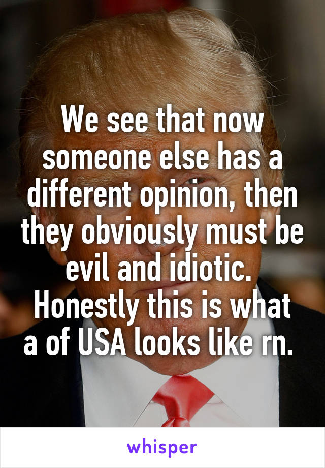 We see that now someone else has a different opinion, then they obviously must be evil and idiotic. 
Honestly this is what a of USA looks like rn. 