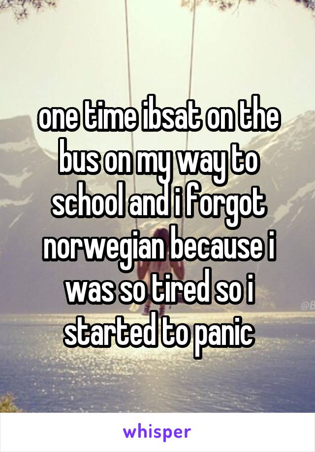 one time ibsat on the bus on my way to school and i forgot norwegian because i was so tired so i started to panic