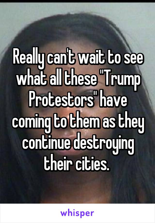 Really can't wait to see what all these "Trump Protestors" have coming to them as they continue destroying their cities. 