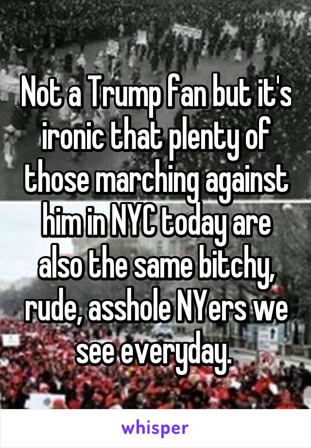 Not a Trump fan but it's ironic that plenty of those marching against him in NYC today are also the same bitchy, rude, asshole NYers we see everyday. 