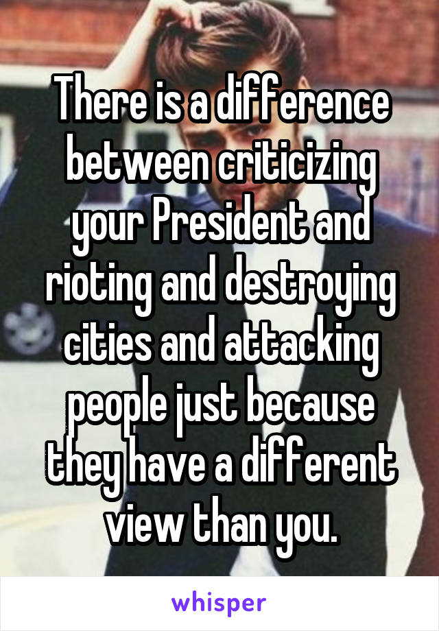 There is a difference between criticizing your President and rioting and destroying cities and attacking people just because they have a different view than you.