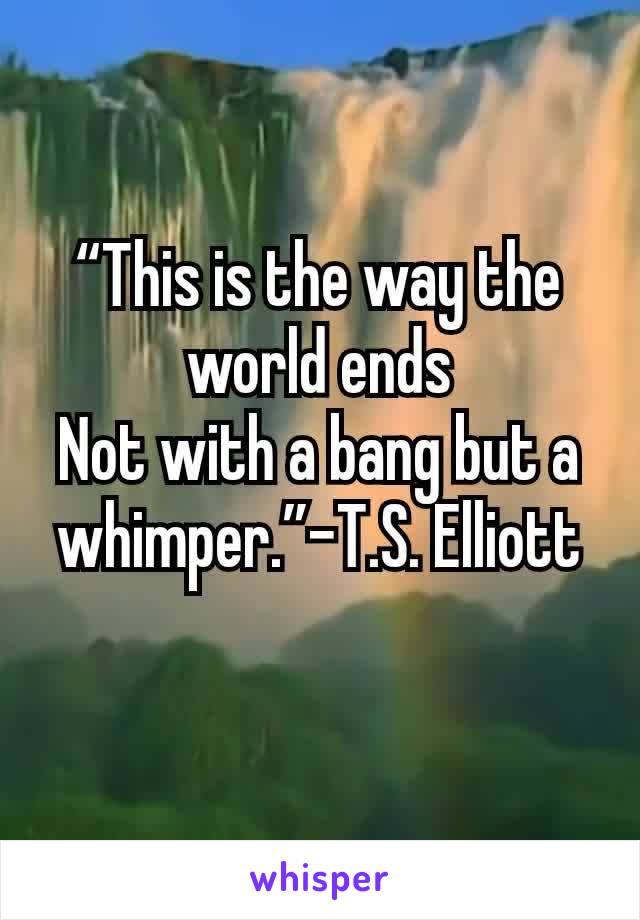 “This is the way the world ends
Not with a bang but a whimper.”-T.S. Elliott


