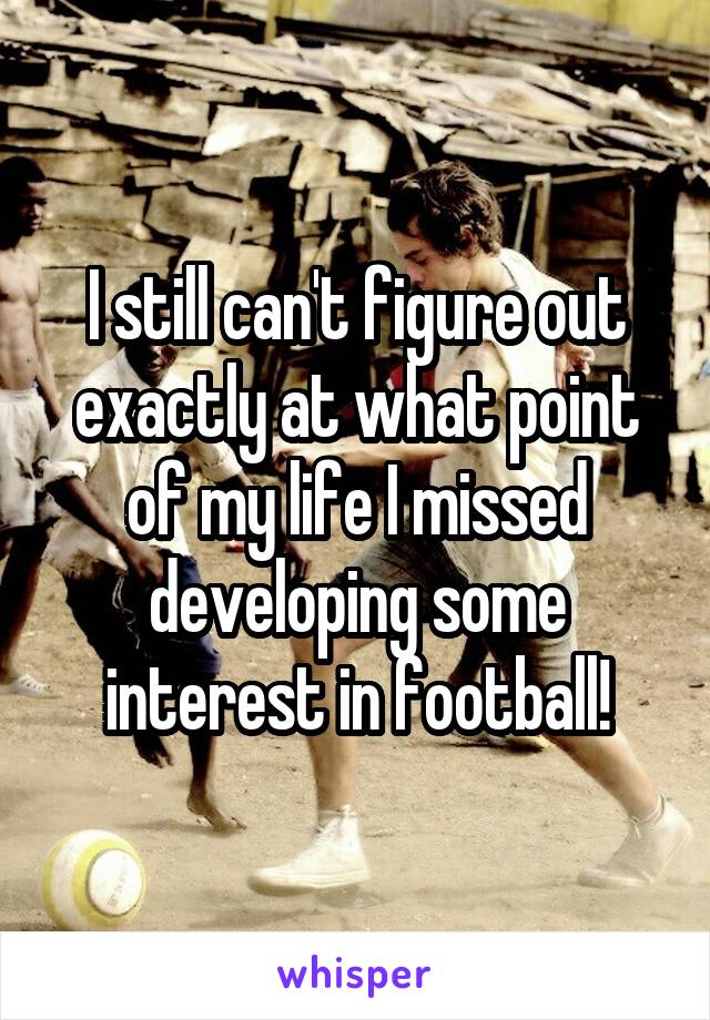 I still can't figure out exactly at what point of my life I missed developing some interest in football!