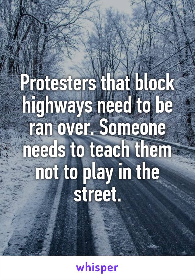 Protesters that block highways need to be ran over. Someone needs to teach them not to play in the street.