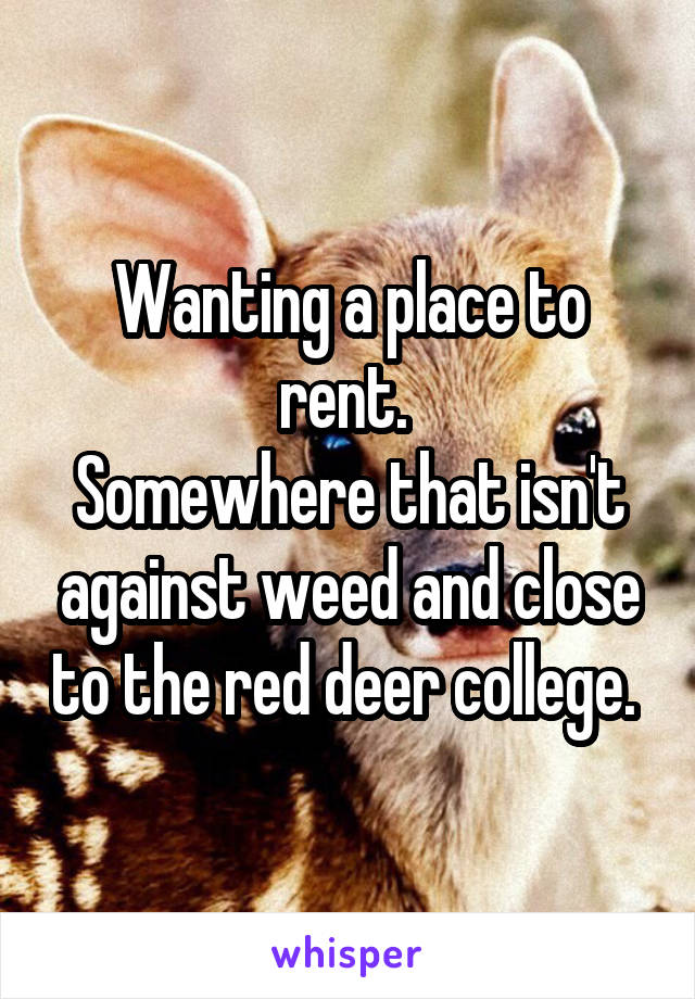 Wanting a place to rent. 
Somewhere that isn't against weed and close to the red deer college. 