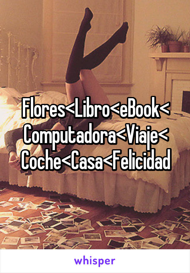 Flores<Libro<eBook<
Computadora<Viaje<
Coche<Casa<Felicidad