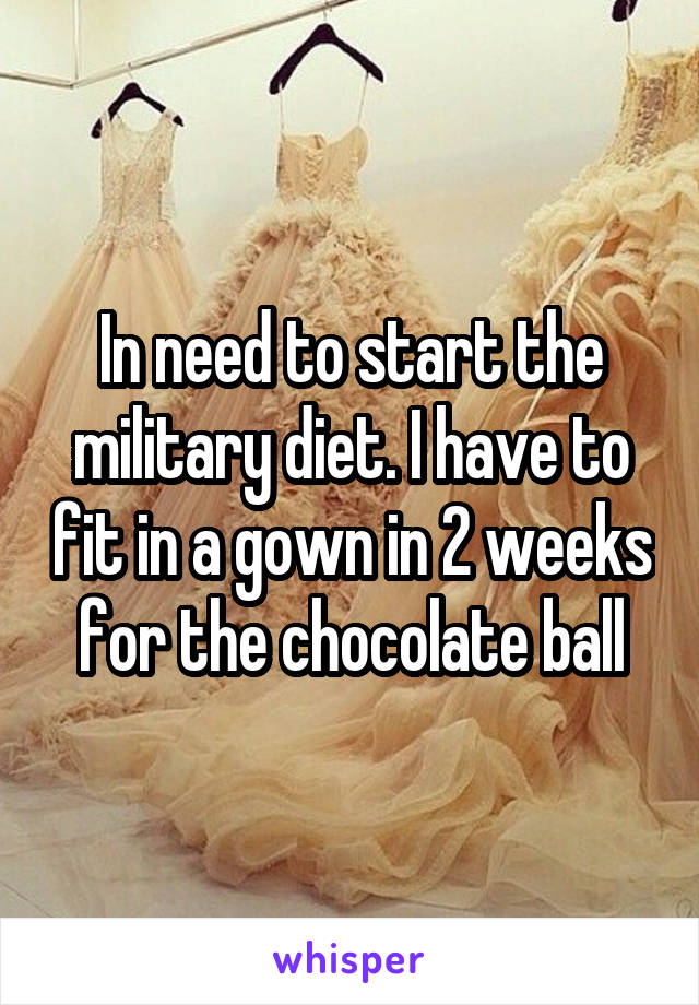 In need to start the military diet. I have to fit in a gown in 2 weeks for the chocolate ball