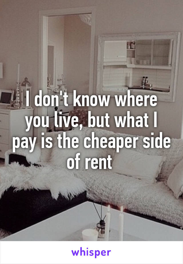 I don't know where you live, but what I pay is the cheaper side of rent 