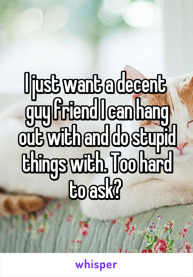 I just want a decent  guy friend I can hang out with and do stupid things with. Too hard to ask? 