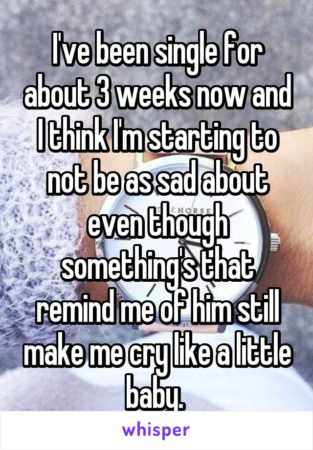 I've been single for about 3 weeks now and I think I'm starting to not be as sad about even though something's that remind me of him still make me cry like a little baby. 