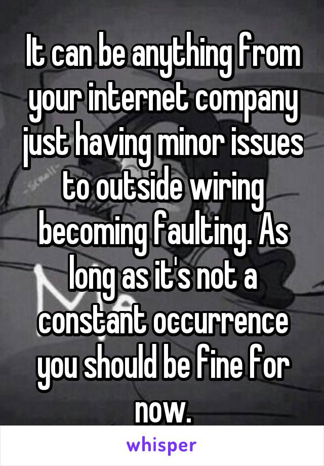 It can be anything from your internet company just having minor issues to outside wiring becoming faulting. As long as it's not a constant occurrence you should be fine for now.