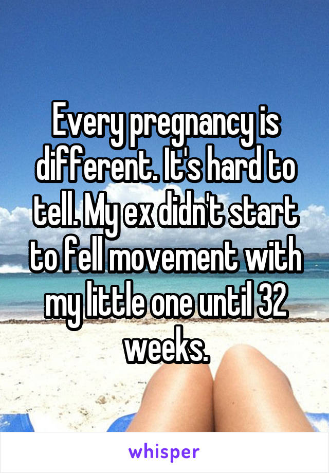 Every pregnancy is different. It's hard to tell. My ex didn't start to fell movement with my little one until 32 weeks.