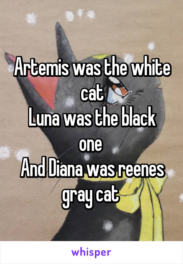 Artemis was the white cat
Luna was the black one 
And Diana was reenes gray cat 