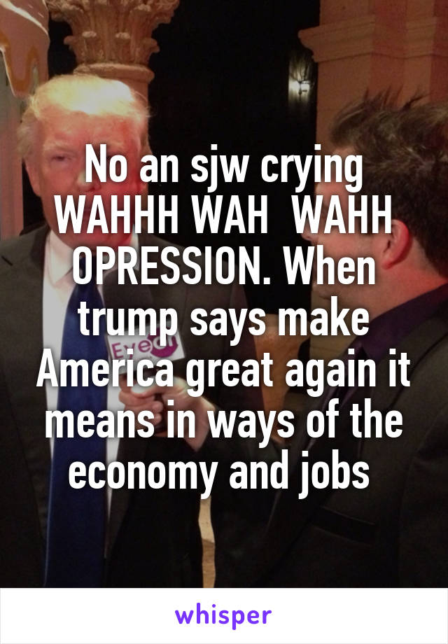 No an sjw crying WAHHH WAH  WAHH OPRESSION. When trump says make America great again it means in ways of the economy and jobs 