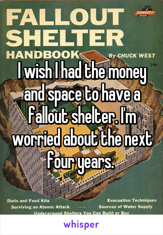 I wish I had the money and space to have a fallout shelter. I'm worried about the next four years. 