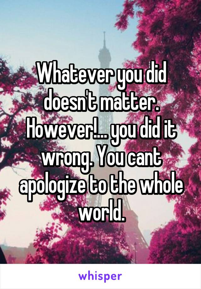 Whatever you did doesn't matter. However!... you did it wrong. You cant apologize to the whole world.