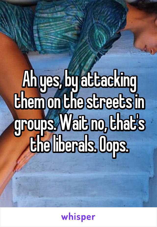 Ah yes, by attacking them on the streets in groups. Wait no, that's the liberals. Oops.