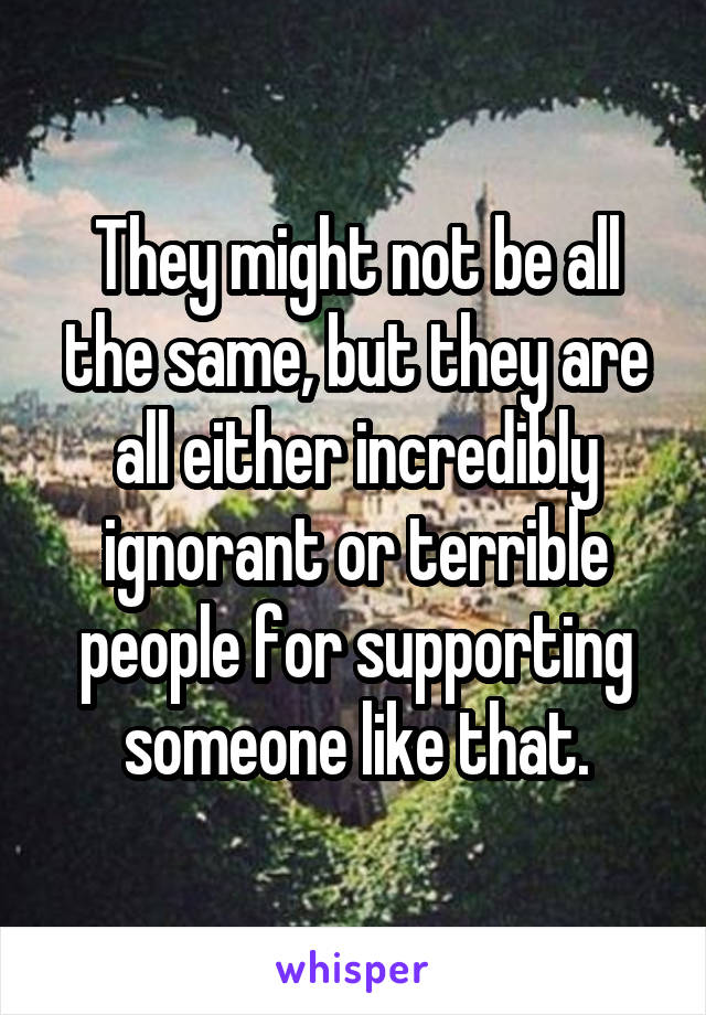 They might not be all the same, but they are all either incredibly ignorant or terrible people for supporting someone like that.