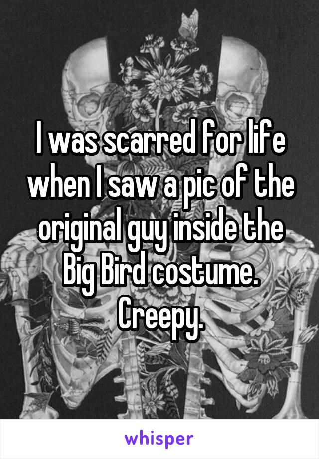 I was scarred for life when I saw a pic of the original guy inside the Big Bird costume.
Creepy.