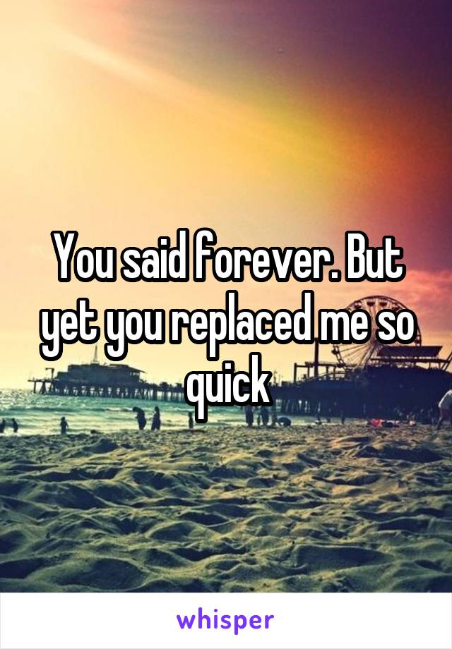 You said forever. But yet you replaced me so quick