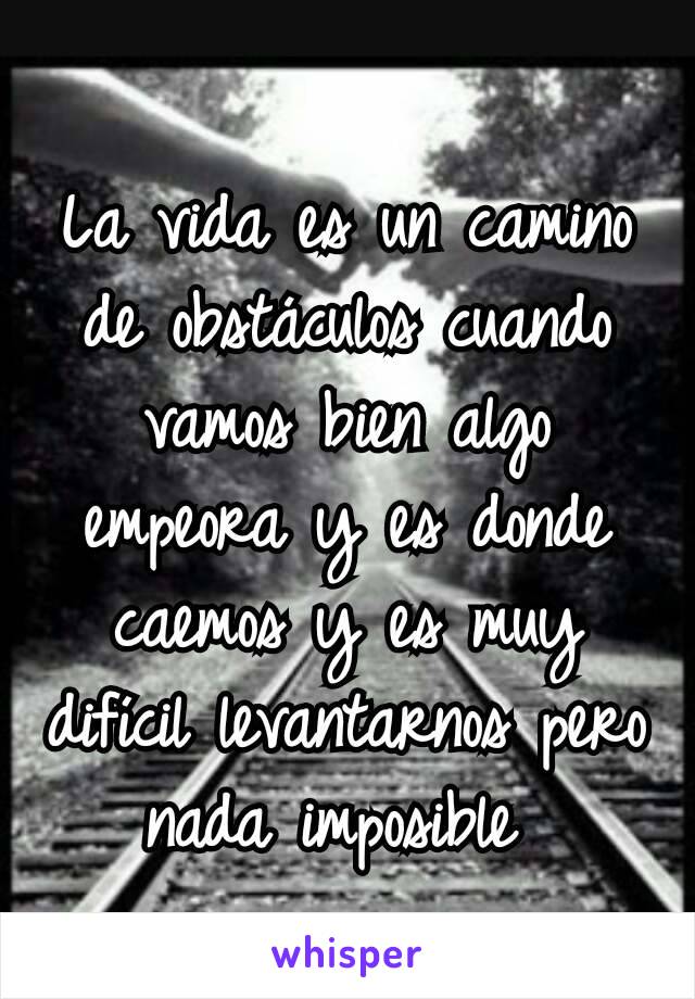 La vida es un camino de obstáculos cuando vamos bien algo empeora y es donde caemos y es muy difícil levantarnos pero nada imposible 