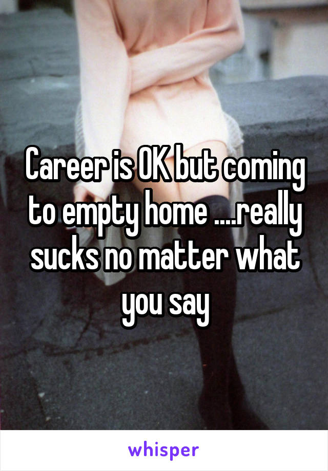 Career is OK but coming to empty home ....really sucks no matter what you say