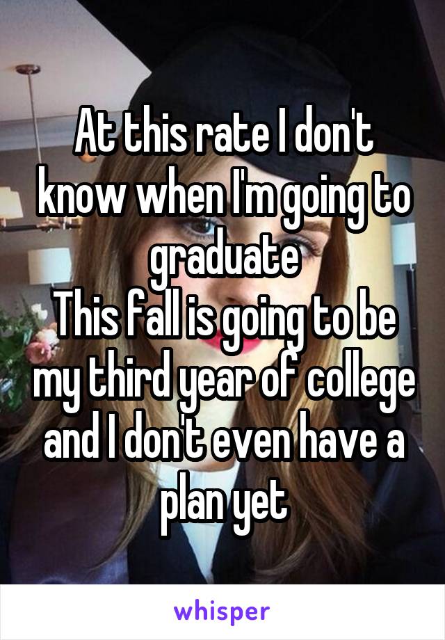 At this rate I don't know when I'm going to graduate
This fall is going to be my third year of college and I don't even have a plan yet