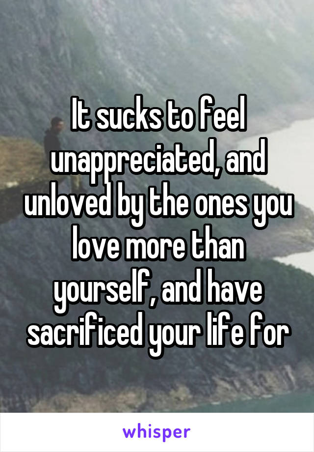 It sucks to feel unappreciated, and unloved by the ones you love more than yourself, and have sacrificed your life for