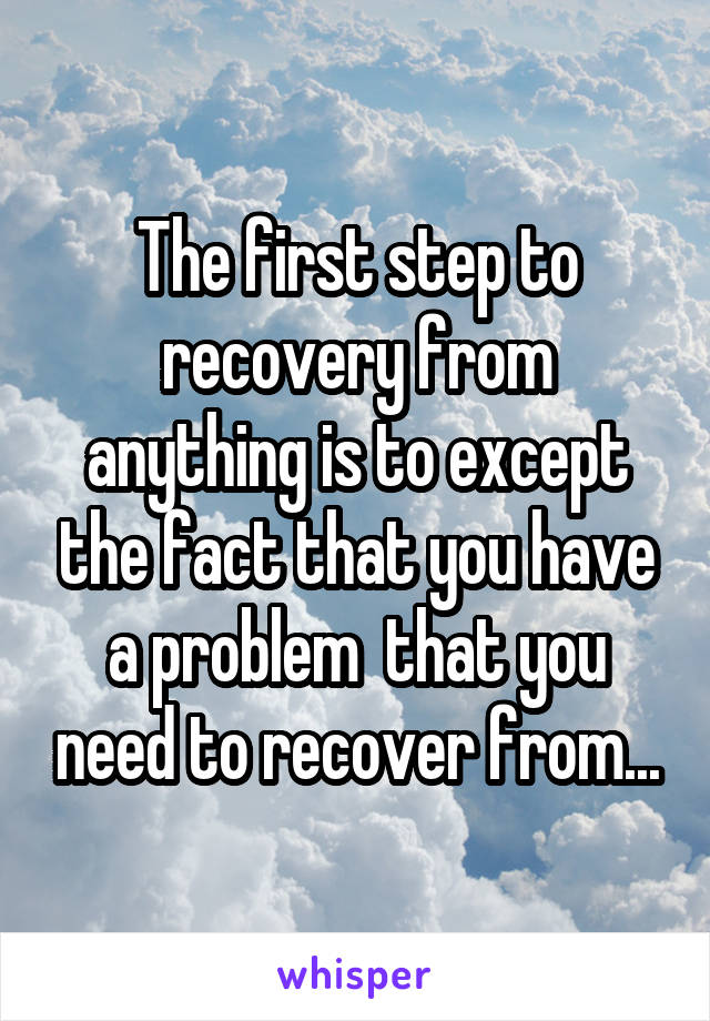 The first step to recovery from anything is to except the fact that you have a problem  that you need to recover from...