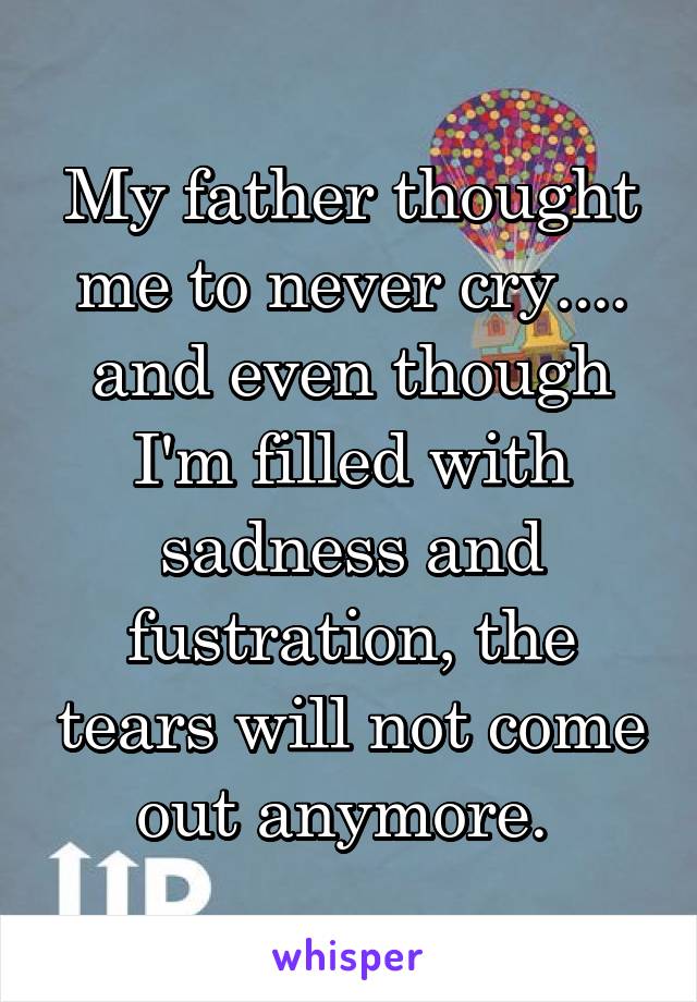 My father thought me to never cry.... and even though I'm filled with sadness and fustration, the tears will not come out anymore. 