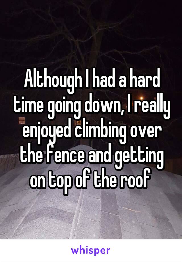 Although I had a hard time going down, I really enjoyed climbing over the fence and getting on top of the roof 