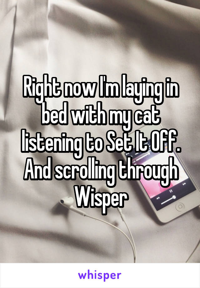 Right now I'm laying in bed with my cat listening to Set It Off. And scrolling through Wisper