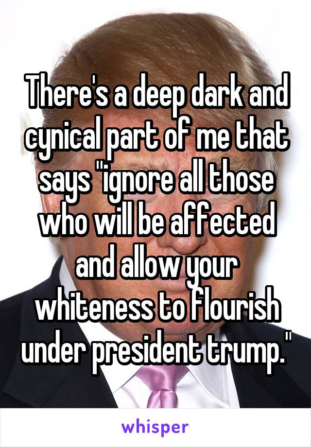 There's a deep dark and cynical part of me that says "ignore all those who will be affected and allow your whiteness to flourish under president trump."