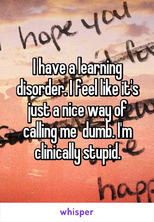 I have a learning disorder. I feel like it's just a nice way of calling me  dumb. I'm clinically stupid.