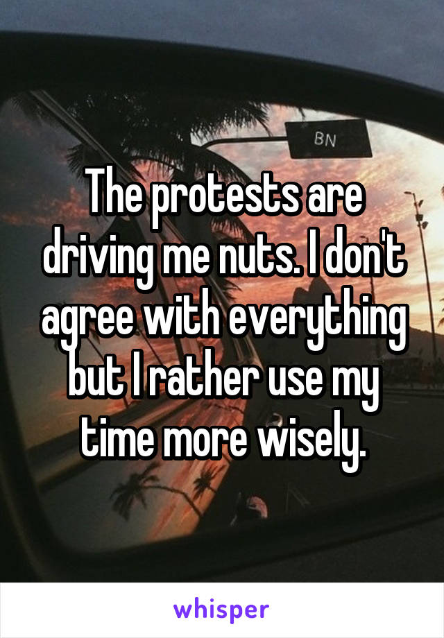 The protests are driving me nuts. I don't agree with everything but I rather use my time more wisely.