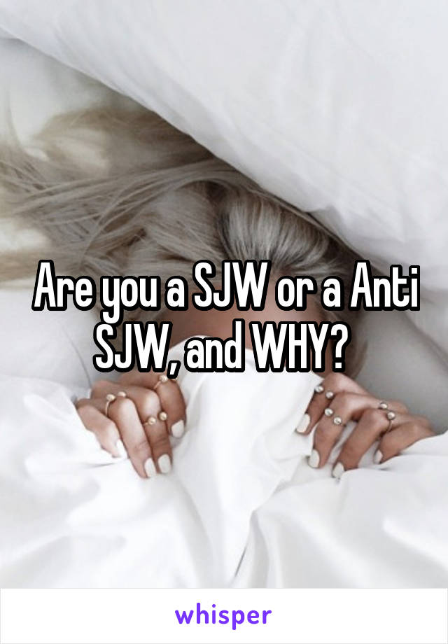 Are you a SJW or a Anti SJW, and WHY? 