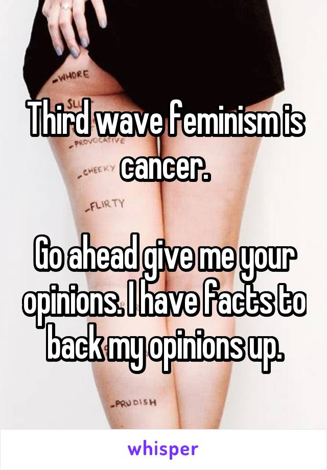 Third wave feminism is cancer.

Go ahead give me your opinions. I have facts to back my opinions up.