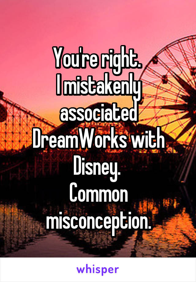 You're right. 
I mistakenly associated DreamWorks with Disney. 
Common misconception.