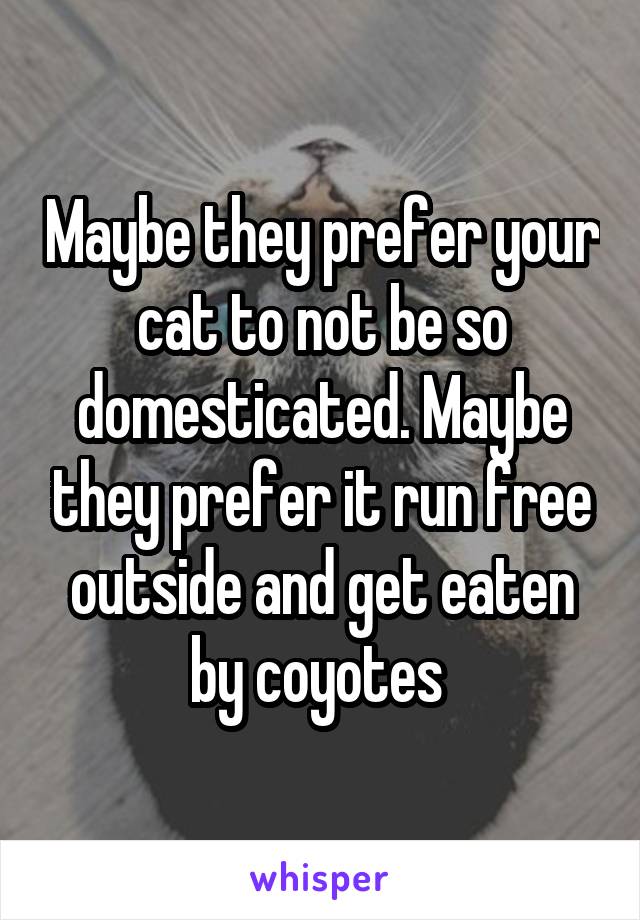 Maybe they prefer your cat to not be so domesticated. Maybe they prefer it run free outside and get eaten by coyotes 