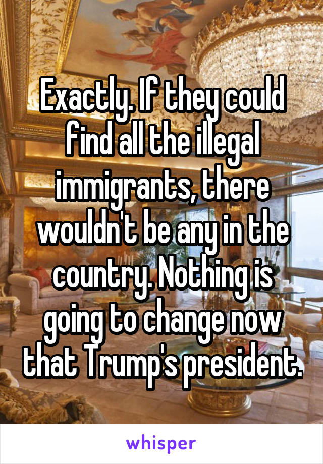 Exactly. If they could find all the illegal immigrants, there wouldn't be any in the country. Nothing is going to change now that Trump's president.